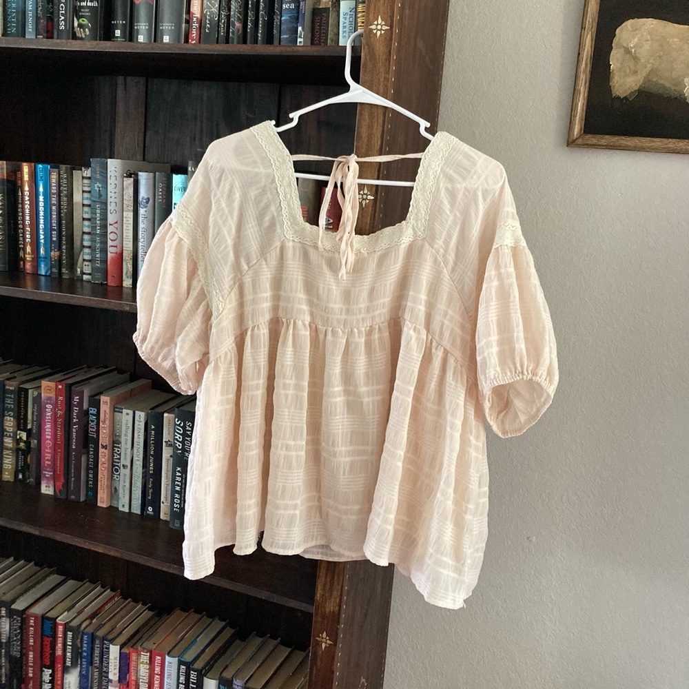 &Merci Boho Cream Embroidered Babydoll Top, LG
